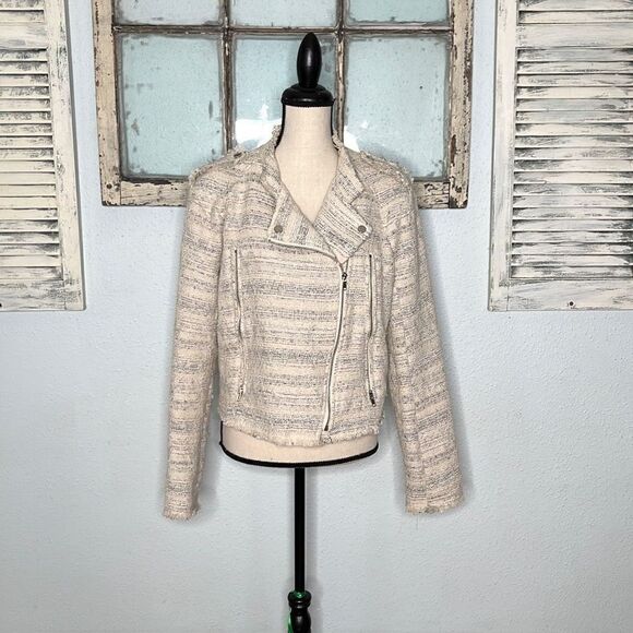 Vici Women's Ivory Collared Striped Jacket Size Large - Picture 1 of 12